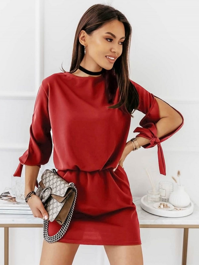 Sukienka mini z wiązaniem EVITA - czerwona