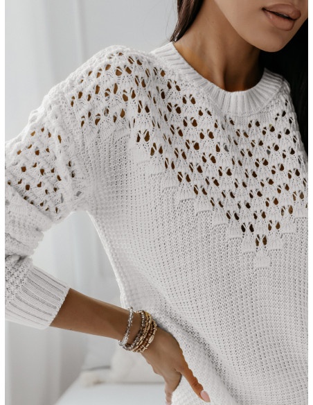 Ażurowy sweter z wycięciami GENEVA - biały
