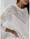 Ażurowy sweter z wycięciami GENEVA - biały