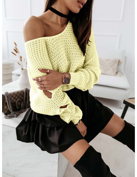 Pleciony sweter z rozcięciami ASHLEY - cytrynowy